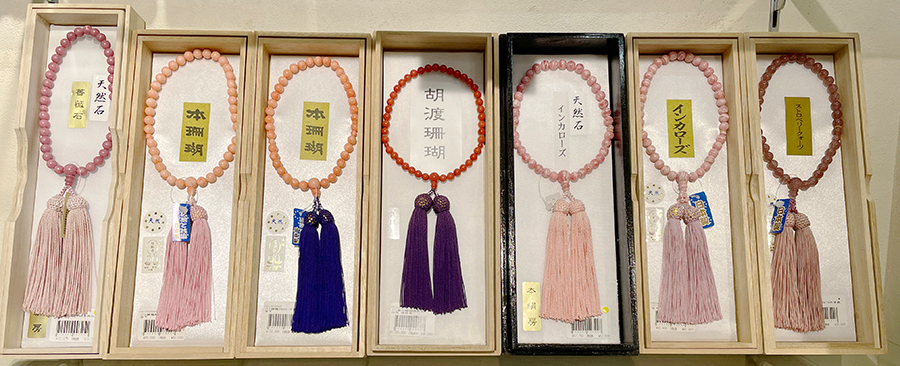 数珠コーナー女性用数珠　珊瑚　インカローズ　上野桜木店